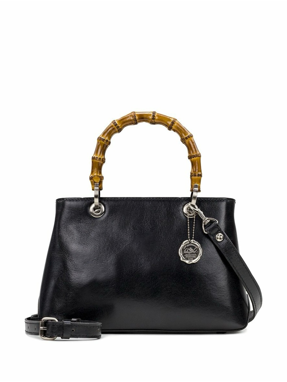 Patricia Nash 10 year anniversary Black Leather Satchel with Bamboo Handle